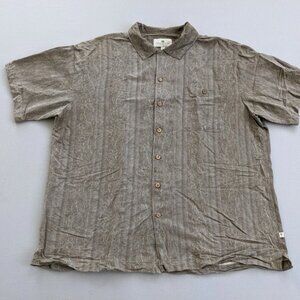 Island Shores Size 2XL Washable 100% Silk Shirt Short Sleeve Wood Buttons Gray